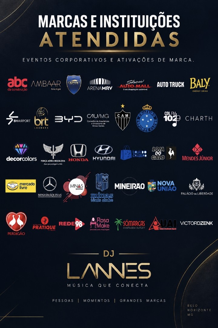 Marcas e instituições atendidas pelo DJ Lannes em eventos corporativos e ativações de marca